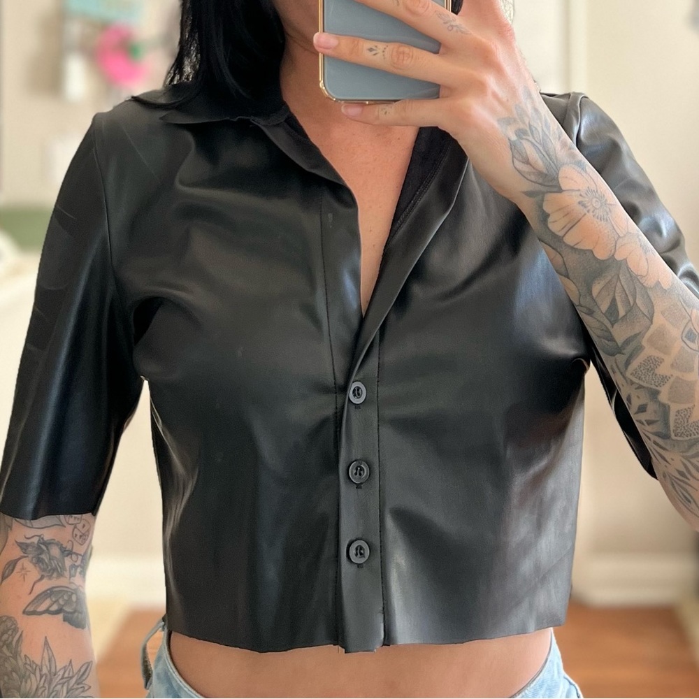 Black leather cropped top
